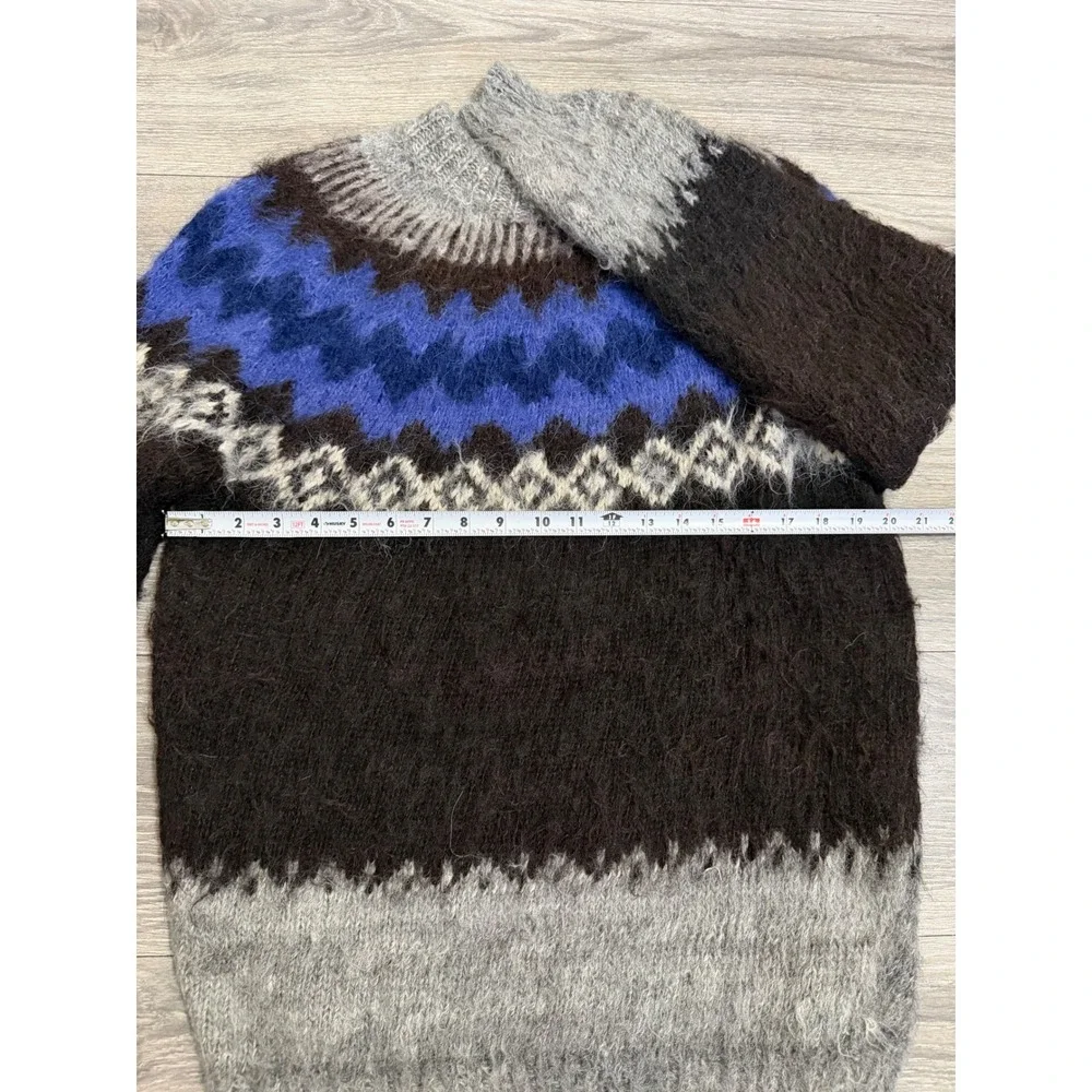 Vintage 90s Rev Wear 100% Alpaca Wool Fair Isle Sweater M Men Brown Blue Bolivia
